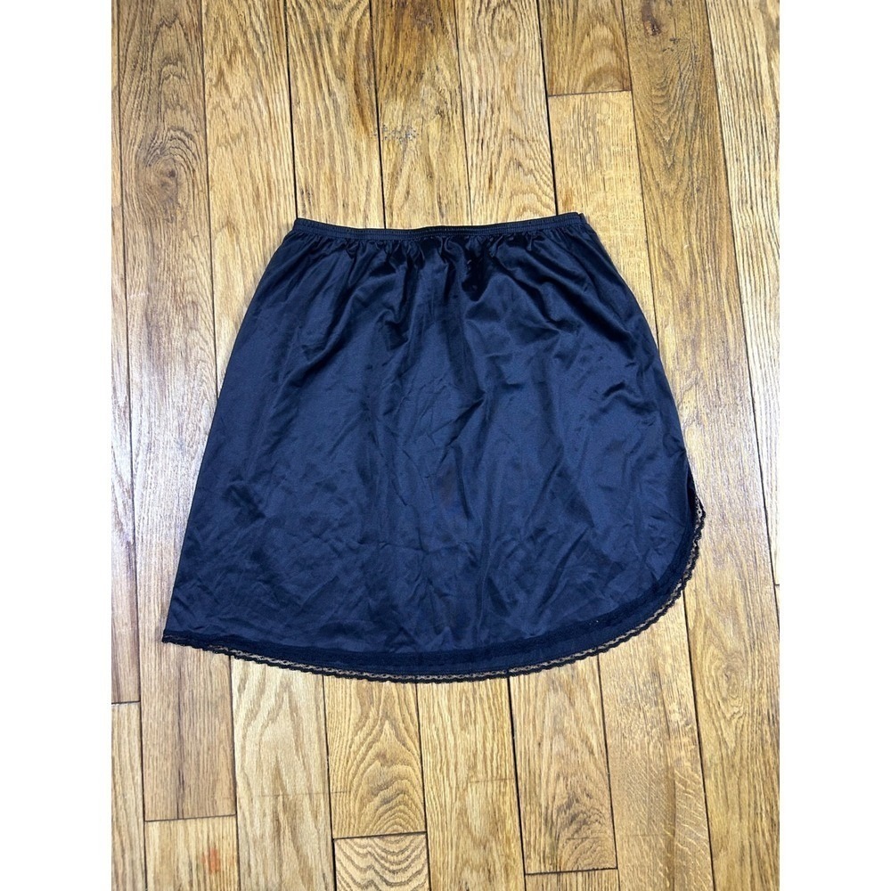Vanity Fair Black Lace Trim Slip Skirt Size S A Line Midi